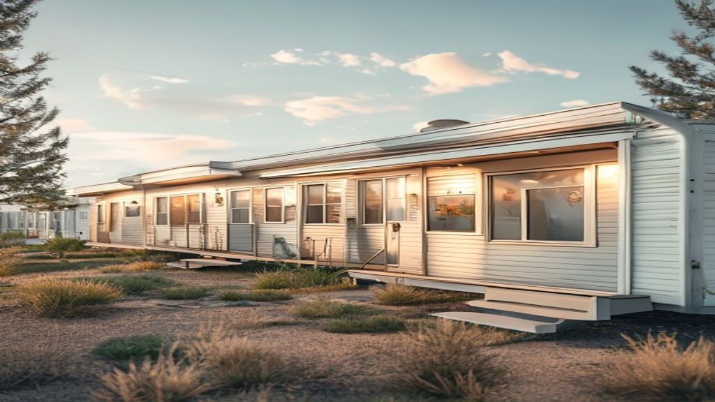 Spacious mobile home for sale with modern kitchen, two bedrooms, and a large front porch.