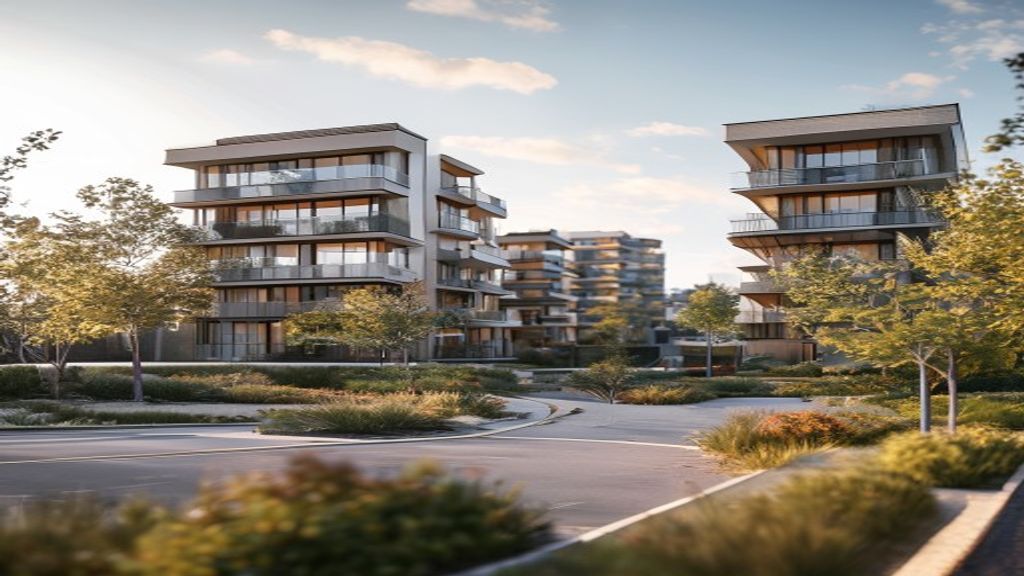 Modern new‑build residential development showcasing contemporary architecture, green spaces, and high‑quality finishes.
