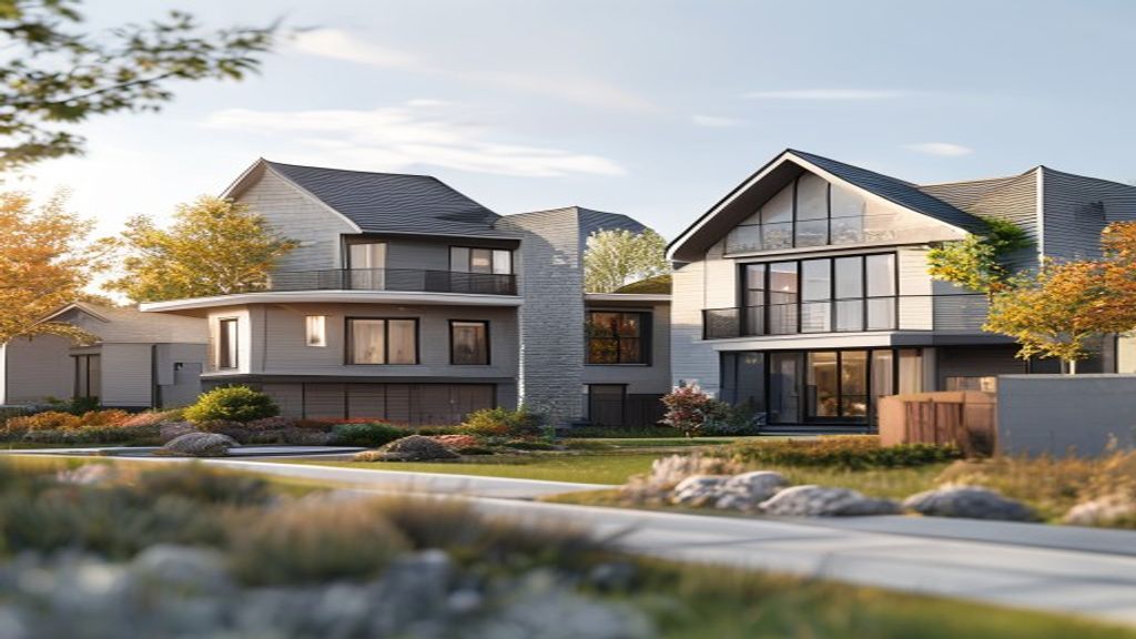 Modern new build homes featuring energy‑efficient design, open floor plans, and sleek finishes.